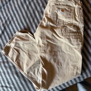 Carhartt Men's Beige Cargo Work Pants - Utility Pocket Trousers